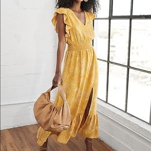 EXPRESS RUFFLE SLEEVE PRINTED MAXI DRESS YELLOW SIZE